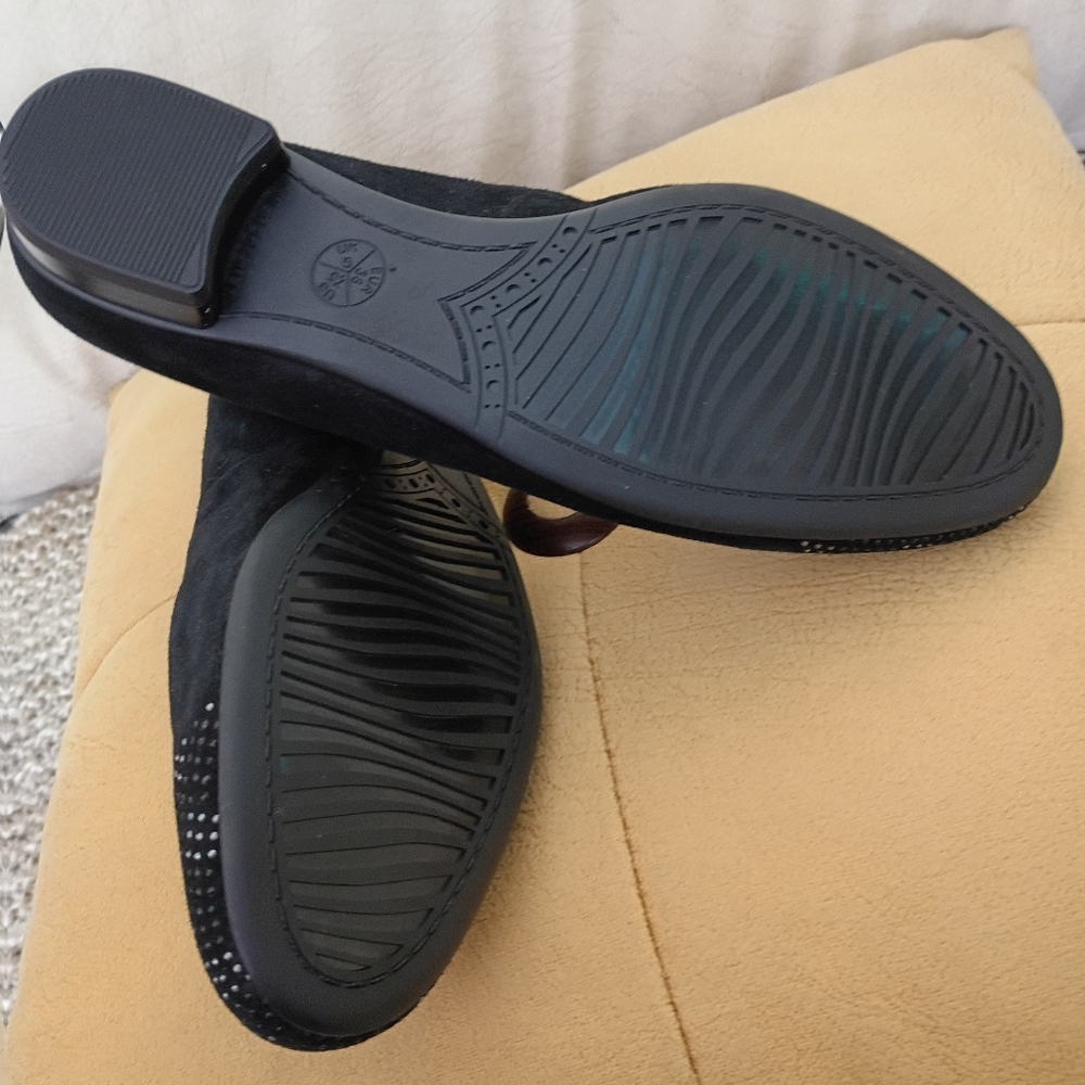 NWT.Ara Black Suede Flats with Sparkle Toe - Picture 7 of 8